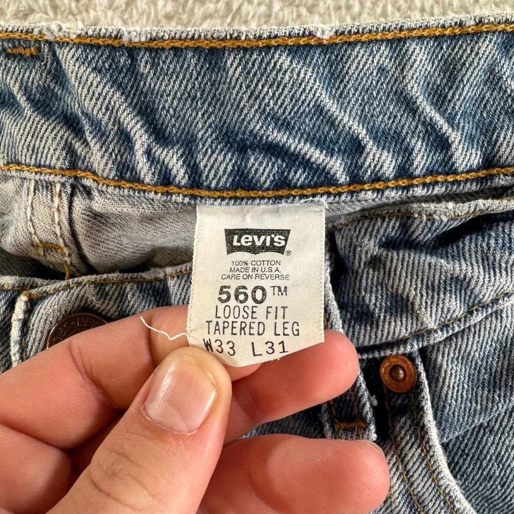 Vintage‎ Levis 560 Jeans Mens Size 33x31 Loose Tapered Light Wash Made in USA